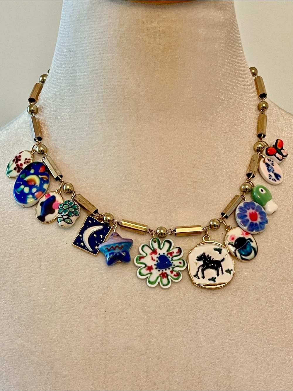 Blue Oversized Enamel Charms Necklace - Picture 2 of 8